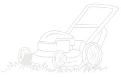 Line illustration of lawn mower and gardening equipment
